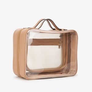 CALPAK Large Clear Cosmetic Case Kaya Collection Caramel Color